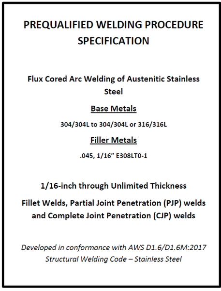 280 Stainless Steel AWS D1.6 Prequalified Welding Procedures (PDF Format)