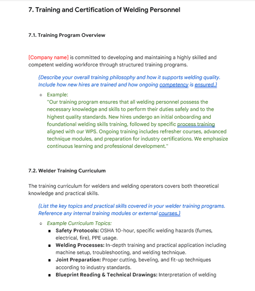 Welding Quality Standards Template