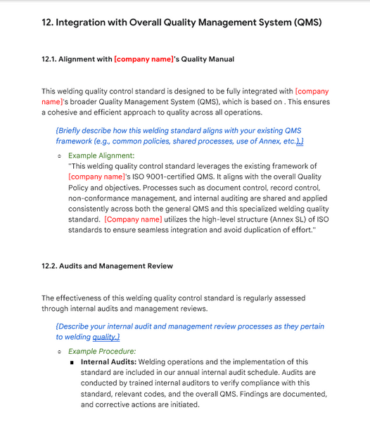 Welding Quality Standards Template