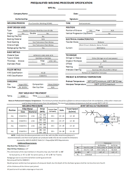 280 Stainless Steel AWS D1.6 Prequalified Welding Procedures (PDF Format)