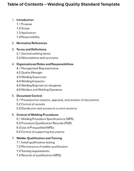 Welding Quality Standards Template