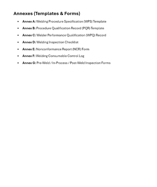 Welding Quality Standards Template